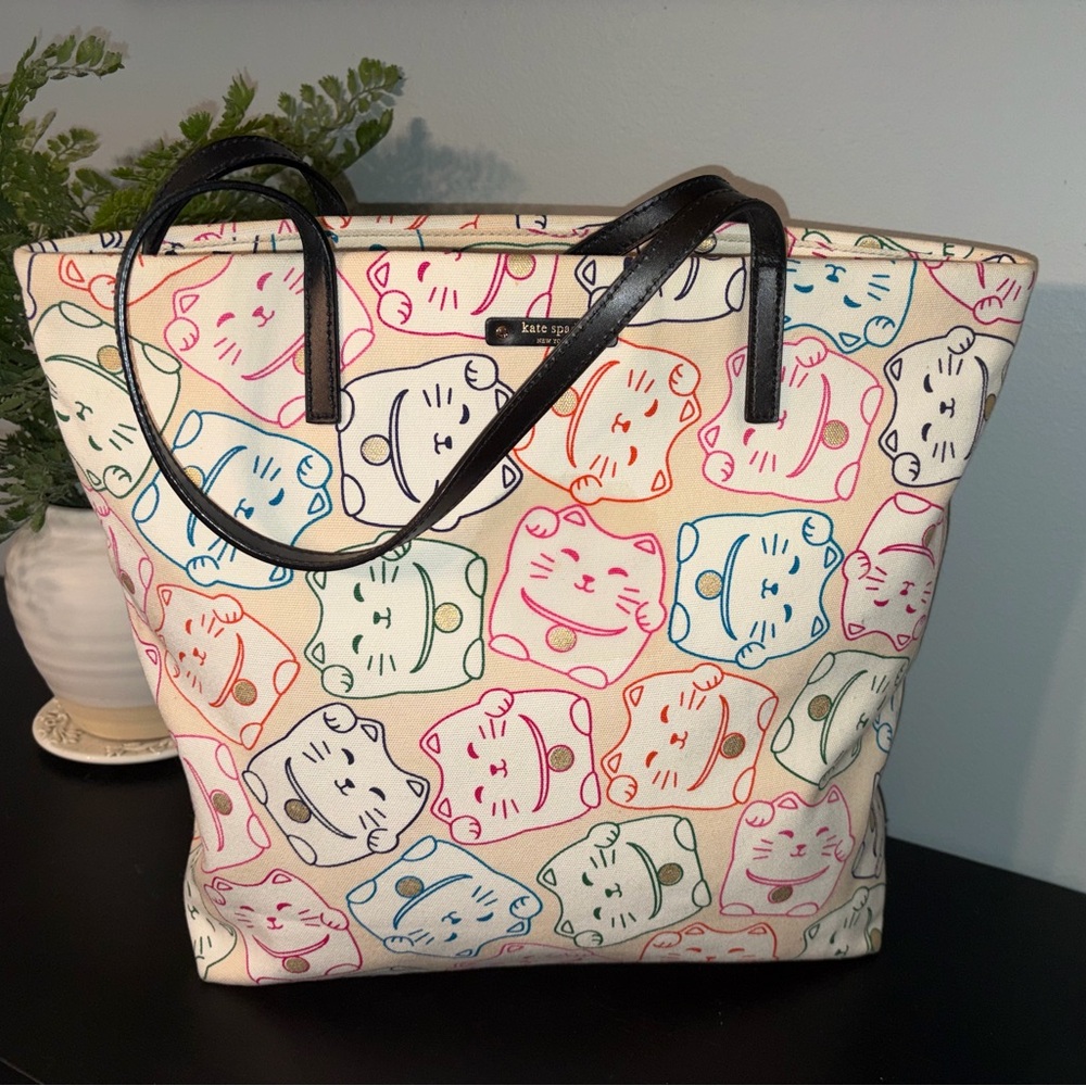 Rare Lucky Cat Canvas Tote By Kate Spade